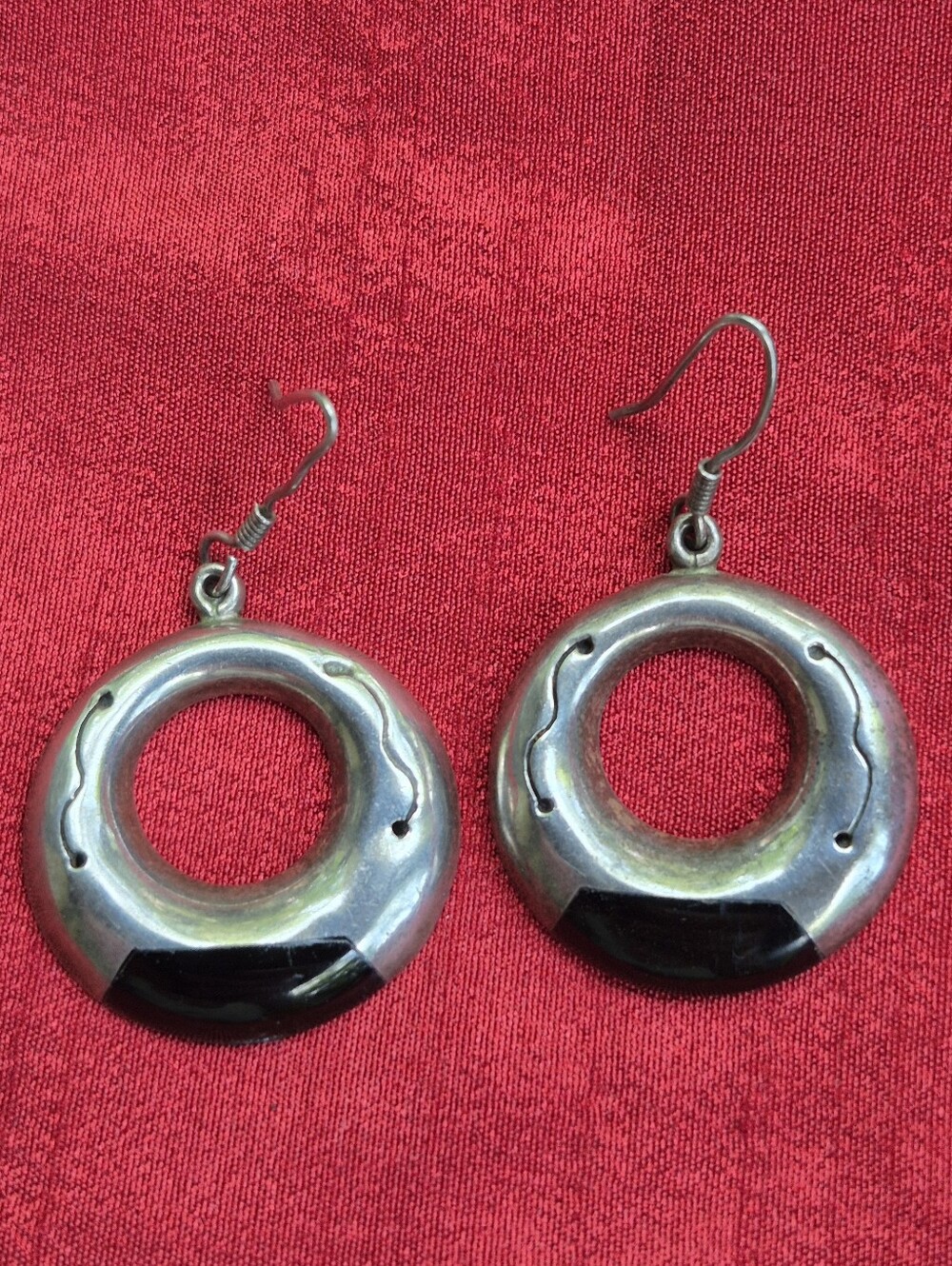 Vintage Mexican Sterling Silver With Onyx Inlay Earrings